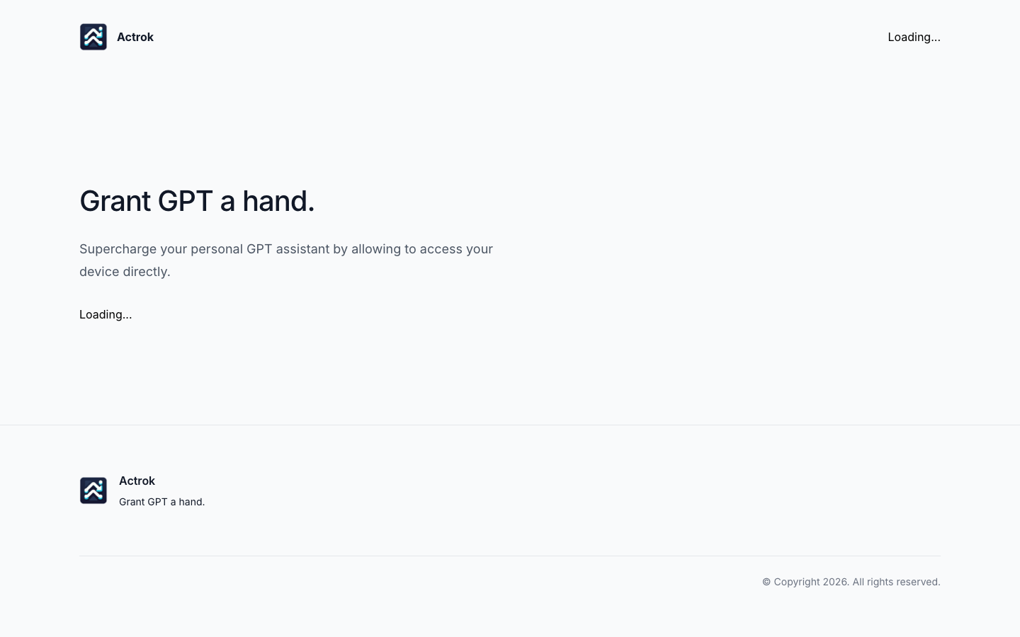 The Actrok landing page